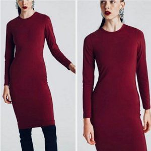Zara maroon bodycon long sleeve dress, M